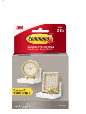 Command Quartz Wall Display Ledges 2 Pack Floating Shelves w/ Strips 2lb